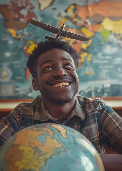 man-with-smile-his-face-is-holding-globe-with-map-world-it