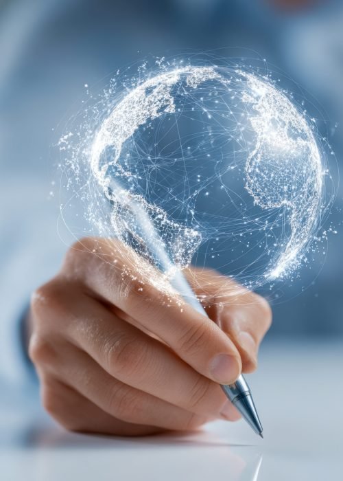 person-holding-pen-creating-digital-hologram-global-network-connection-symbolizing-worldwide-communication-technology-innovation